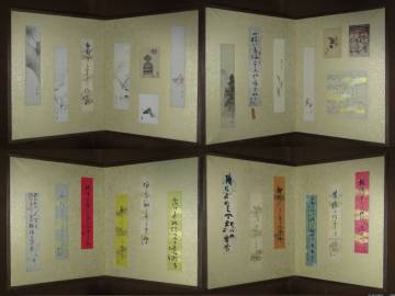 真作保証【俳人・画人　肉筆短冊　貼り交ぜ屏風一双　２６点　碧悟桐・相島勘次郎・虚喉・鳳山・他】愛媛関連