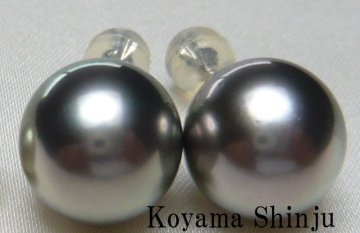 新品★小山真珠★１円～めっちゃ綺麗！絶品カラー！グリーンブラック系大珠11.3mmアップ！黒蝶真珠ＷＧパールピアス