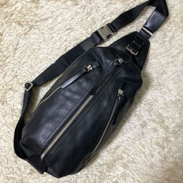 1円〜 極美品 COACH コーチ トンプソン ボディバッグ ショルダーバッグ レザー 本革 シボ革 ブラック 黒 メンズ スリングバッグ