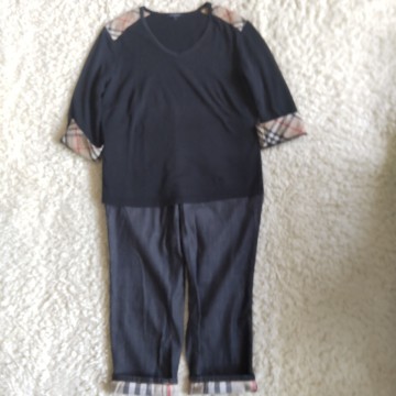 大きいサイズ バーバリーロンドン 七分袖カットソー＆デニムパンツ メガチェック 刺繍ホース BURBERRYLONDON 行楽 旅行 42 11号 13号