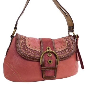 1円■美品 コーチ ワンショルダーバッグ レザー×スエード ピンク系 レディース スタッズ F10479 COACH ■E.Bii.tl-06