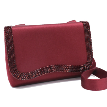 1円◎新品同様 CHANEL シャネル クロスボディ ミニショルダーバッグ ココマーク サテン ビーズ ボルドー◎E.Dsm.hP-18