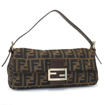 1円◎美品 FENDI フェンディ ハンドバッグ マンマバケット FF金具 ズッカ柄 やンバス レザー カーキ ブラウン◎E.Cep.lA-07