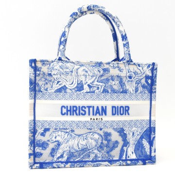 1円◎極美品 Christian Dior クリスチャンディオール ハンドバッグ ブックトート スモール エンブロイダリー ブルー◎E.Dss.zE-06