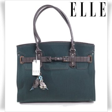 新品1円～★ELLE エル 女性用 レディース レザー トートバッグ アンティエ A4 グリーン 肩掛け可能 大容量 マチ大 正規店本物 ◆B1476◆