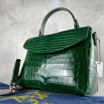 極美品●JRA KATORIYA リアル シャイニングクロコ トートバッグ ハンドバッグ ショルダーバッグ エキゾチックレザー ワニ 本革 グリーン/緑