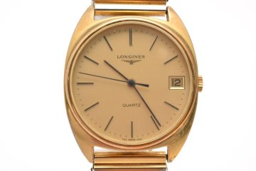 ロンジン LONGINES 腕時計 ゴールド ラウンド 3針 デイト ゴールド文字盤 電池式　クォーツ