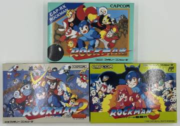 CAPCOM/ カプコン　ロックマン/ ロックマン2 Dr.ワイリーの謎/ ロックマン3 Dr.ワイリーの最期!?　ファミコンカセット3種SET　箱付き中古
