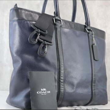 美品 A4 コーチ COACH 2way メンズ トートバッグ ビジネスバッグ メトロポリタン レザー 紺 肩掛け PC ビジネス ブリーフケース 