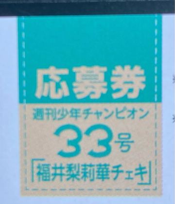 週刊少年チャンピオン33号　福井梨莉華　直筆サイン入りチェキ応募券　応募者全員サービス特製QUOカード応募用紙　両面ビッグポスター