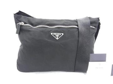 1円 ■美品■ PRADA プラダ テスートナイロン クロスボディ ショルダーバッグ 斜め掛けかばん レディース メンズ ブラック系 FS0771