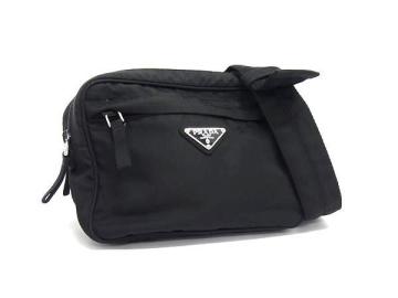1円 ■美品■ PRADA プラダ テスートナイロン ボディバッグ ウエストバッグ ウエストポーチ メンズ ブラック系 FS0641