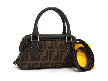 1円 ■美品■ FENDI フェンディ ズッカ柄 キャンバス×レザー 2WAY クロスボディ ハンドバッグ ショルダー 斜め掛け ブラウン系 DB2104