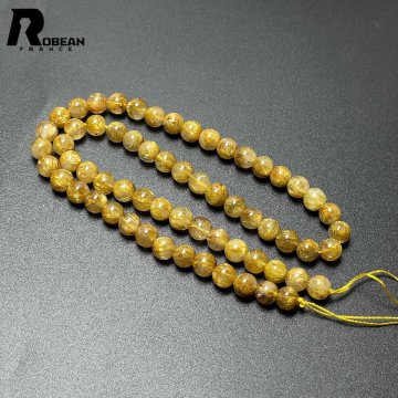 夢色 EU製 定価9万円★ROBEAN・黄金タイチンルチル★黄金針水晶 ゴールド 金運 開運 パワーストーン 1連 約6.3-6.8mm M0423023