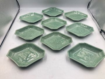 今回限り　9枚　希少な古緑青磁　美品　向付　夏皿　日本料理　懐石料理　刺身皿　先付け　青磁　今回限り最後の在庫です