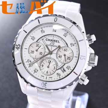 本物 極上品 シャネル H2009 純正9Pダイヤ文字盤 J12 クロノグラフ ホワイトセラミック メンズウォッチ 男性用自動巻腕時計 純正CEブレス