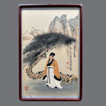 【安】中国近時代画家「張大千書」紙本「高仕図」額装 掛軸 中国画 墨寶妙品 中国書道 古美味 古美術 370