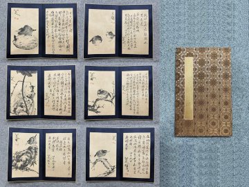 【安】中国清時代画家「八大山人書」紙本「花鳥図冊頁 6開」短冊 巻き物 中国画 墨寶妙品 中国書道 古美術 337