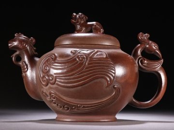 【安】急須 徐漢棠製 龍鳳紋茶壺 宜興紫砂 常滑 朱泥急須 煎茶道具 茶壷 古美味 古董品 時代物 238