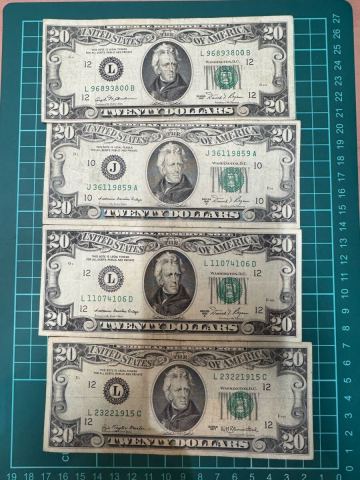 1円スタート 20ドル 1981年1枚 1981A年2枚 1977年1枚 外国紙幣 旧紙幣 アメリカ ドル紙幣