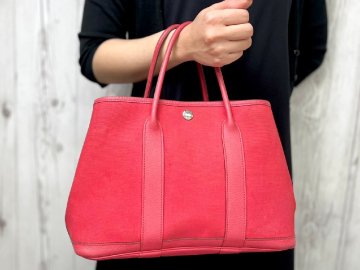 美品 HERMES エルメス ガーデンパーティ TPM ハンドバッグ トートバッグ バッグ トワルオフィシエ×レザー ピンク系 87035Y