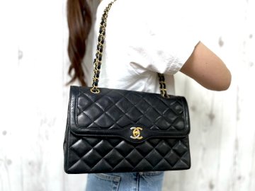 美品 CHANEL シャネル ヴィンテージ パリ限定 マトラッセ ココマーク ゴールドチェーン ショルダーバッグ バッグ レザー 黒 2WAY 87049Y