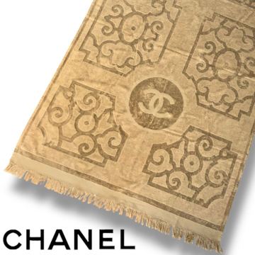 a17 レア 正規品 CHANEL シャネル ココマーク 大判 ビーチタオル ビーチマット ラグ バスタオル フリンジ イタリア製 プール 夏用掛け布団