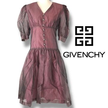 a28 レア GIVENCHY ジバンシィ Vintage チュール ワンピース ドレス パフスリーブ シルク100% レディース ヴィンテージ size10 正規品
