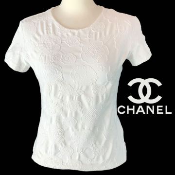 a34 レア Vintage CHANEL シャネル カメリア ココマーク デザイン 半袖 Tシャツ カットソー トップス ホワイト 希少 ヴィンテージ 正規品