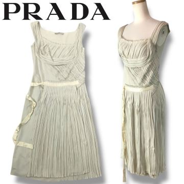 a39 レア PRADA 2006 プラダ ノースリーブ ワンピース　プリーツ ドレス Vintage 38 イタリア製 正規品　レディース