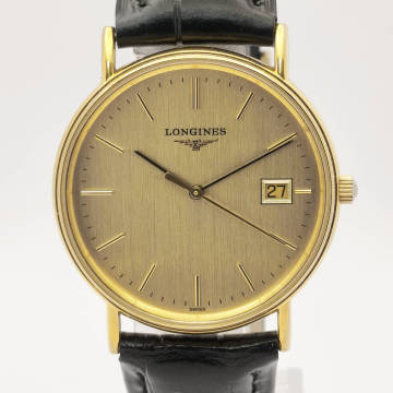 1円スタート 稼働品 LONGINES ロンジン グランドクラシック プレザンス L4.720.2 ゴールド文字盤 メンズ レディース クオーツ 時計