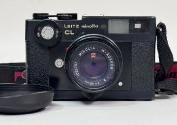 AZ-877 動画あり Leitz Minolta CL ライツミノルタ CL フィルムカメラ レンジファインダー M-ROKKOR f=40ｍｍ ライカ ストラップ付 フード