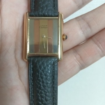 1円〜稼動品Cartier CARTIER カルティエ マストタンク ARGENT PLAQUEOR G 20M ブラック ゴールド 腕時計 手巻き 稼働