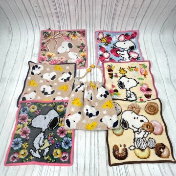 m002 G3(60) SNOOPY PEANUTS スヌーピー コットン100% FEILER ハンカチ 6枚セット 巾着袋 まとめ