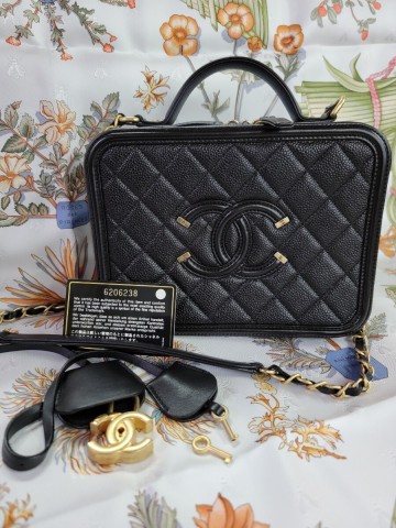 1円スタート 正規品 本物 CHANEL シャネル マトラッセ CCフィリグリー ショルダーバッグ 2Way キャビアスキン ゴールド金具 ブラック 黒