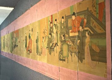 ■大成美術■【顧コン中書 絹本 夜宴通景図18条屏】箱付き（検）五代南唐時代書画家 中国画 墨寶妙品 中国書道 掛け軸 古美術 骨董 399