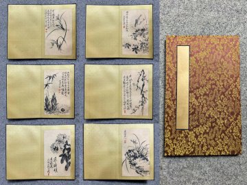 ■大成美術■【石濤書 紙本 梅蘭竹菊図冊頁 6開】（検）清代書画家 短冊 中国画 墨寶妙品 中国書道 古美術 骨董 335