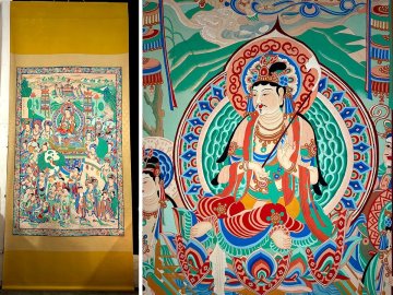 ■大成美術■【張大千書 紙本 敦煌仏像図】 （検）近代書画家 中国画 墨寶妙品 中国書道 掛け軸 古美術 骨董 382