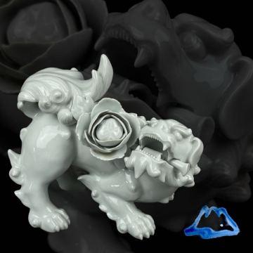 深川製磁 希少品 唐獅子牡丹 オールド深川 白磁 牡丹獅子 置物 古美術品 美品 時代品 珍品 // 陶器 縁起物 平戸 有田 三川内焼