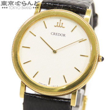 101806176 1円 セイコー SEIKO クレドール GBJX048 5A74-0630 ホワイト K18YG レザー 金無垢ケース ノンデイト 腕時計 メンズ クォーツ