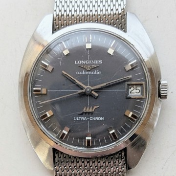 LONGINES automatic ULTRA-CHRON ロンジン オートマチック ウルトラクロン 自動巻き グレー文字盤 デイト 稼働品 純正ベルト
