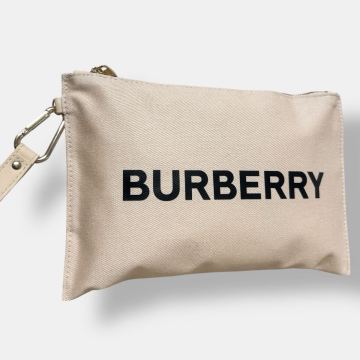 1円 新品未使用 BURBERRY バーバリー セカンドバッグ クラッチバック ポーチ ハンド ロゴ キャンバス ベージュ メンズ レディース ビジネス