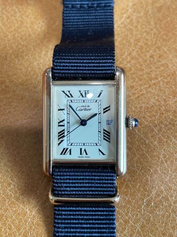 美品 希少 カルティエ マストタンク XL アイボリー アラビアダイヤル ヴェルメイユ Cartier must tank vermeil 黒NATO 化粧箱付属 クォーツ