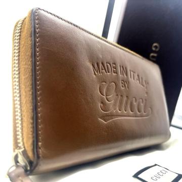 入手困難/現行に近い/美品●GUCCI グッチ メンズ 長財布 ラウンドファスナー カーフレザー 本革 ロゴ型押し ブラウン ビジネス 256456