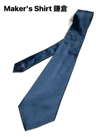 美品 Maker's Shirt 鎌倉 メーカーズシャツ ネクタイ ネイビー系 無地 ソリッド プレーン 送料185円（追跡付）〜　