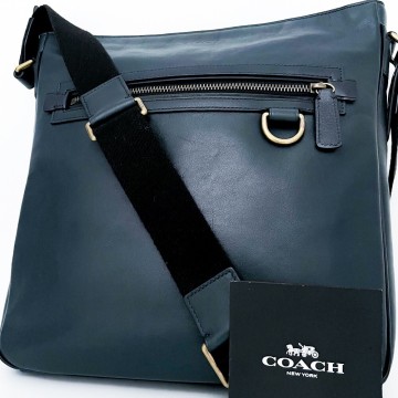 1円■超美品■超希少デザイン■入手困難色■COACH コーチ 型押し ショルダーバッグ ビジネス 大容量 A4 メンズ レディース レザー カーキ