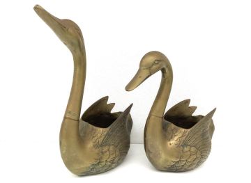 ◯ 白鳥 オブジェ アンティーク品 真鍮製？ スワン/置物 花器 飾り 2ケセット左/2480g 右/2516g 趣味 インテリア 金属工芸 #1946