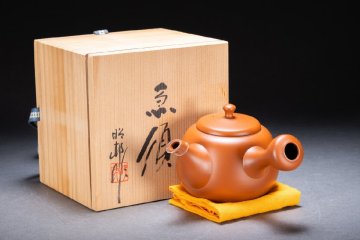 【善古堂】常滑焼 昭邨作 漢詩紋急須 茶煎道具 直入識箱 共布 真作保証 美術品7L6-408S 5