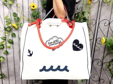 ●未使用 保管品●L4K3 レーク●L4K3×muta CLEAT TOTE●ネオプレン生地●トート バッグ●白 ネイビー 赤●シルバー金具●A4 収納●Js58932