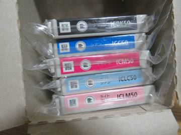 期限切れ　エプソン（EPSON） 純正インクカートリッジ現品 5色セット ICBK50/C50/M50/LC50/LM50　イエロー欠品　EP-301、 EP-702